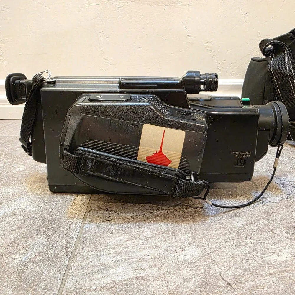 Black Vintage Handycam-Style Camcorder with Carry Bag
